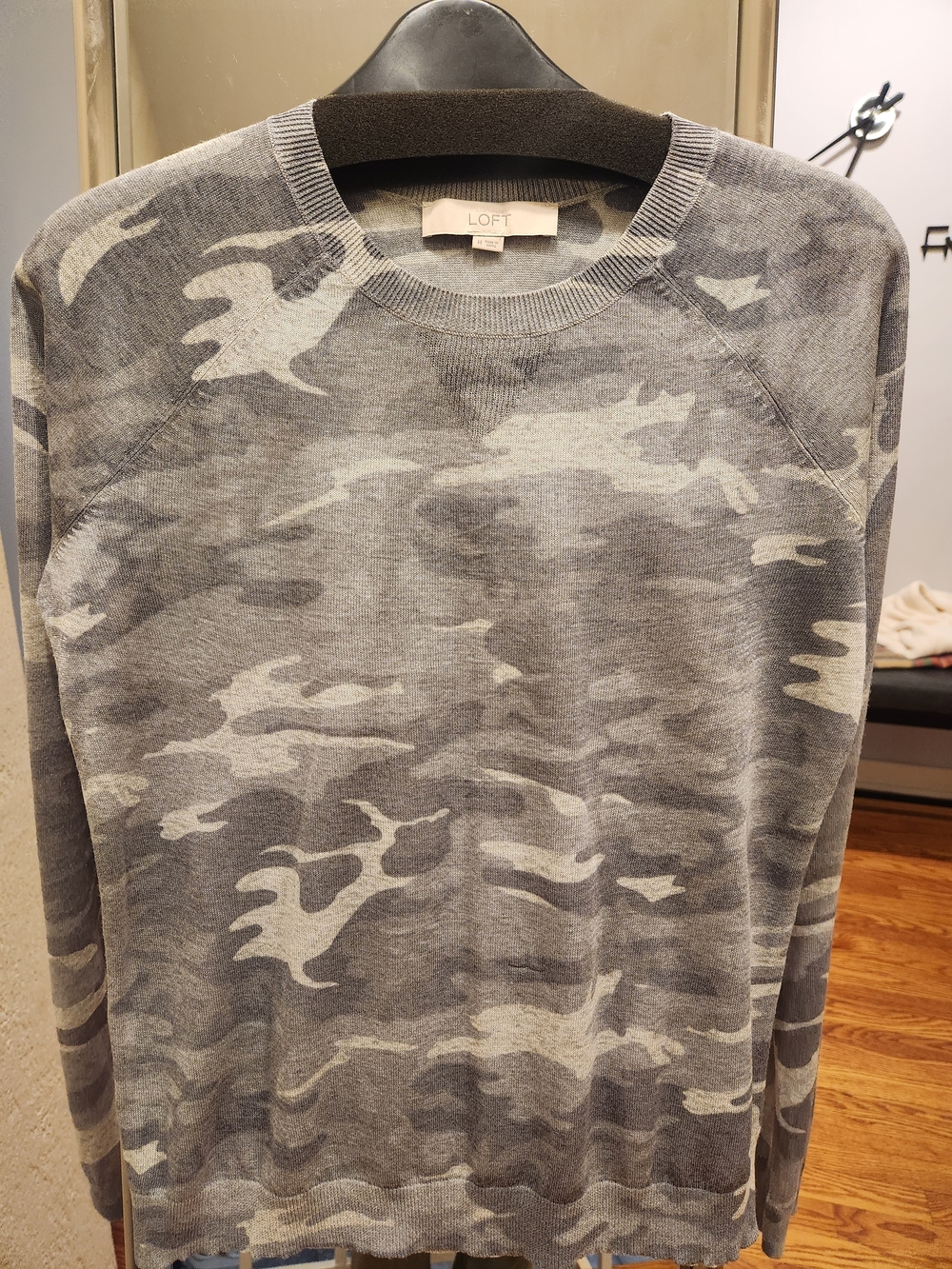 LOFT Gray Camouflage Crewneck Sweater
